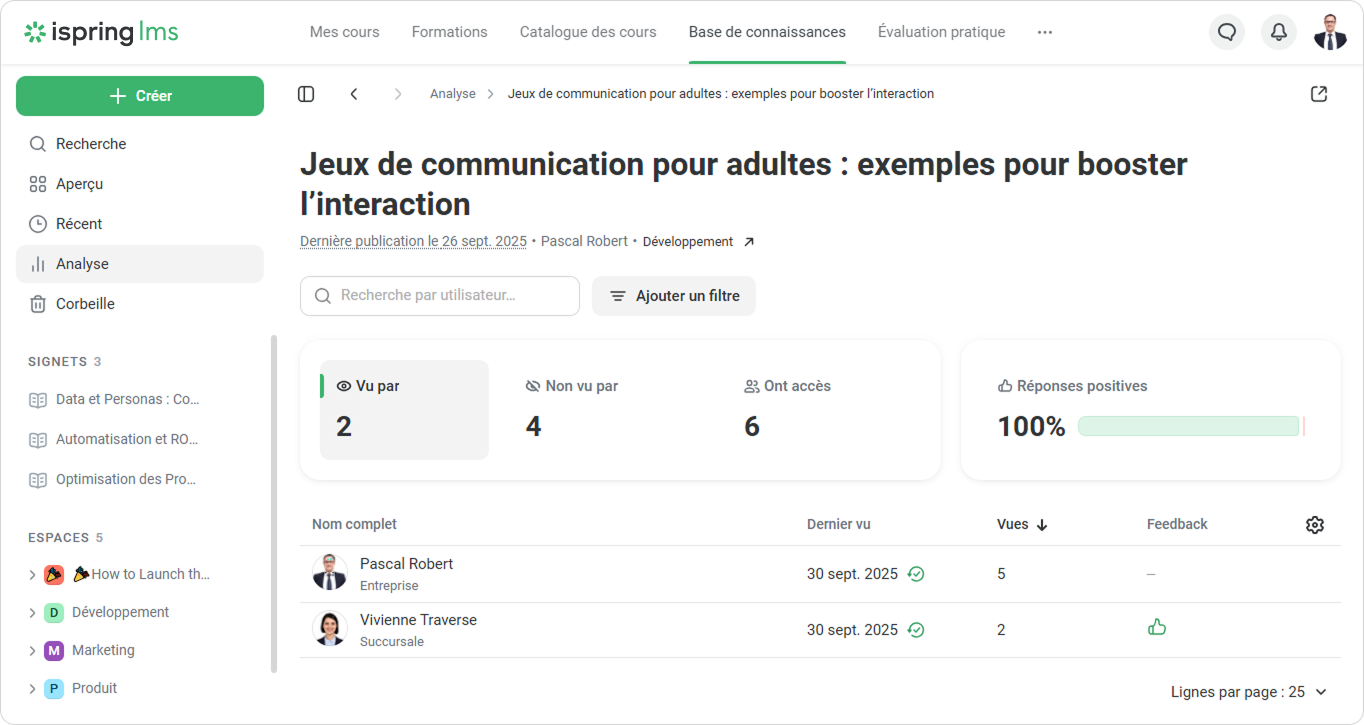 Rapports programmables dans iSpring LMS Rapports programmables dans le système de gestion de base de connaissances