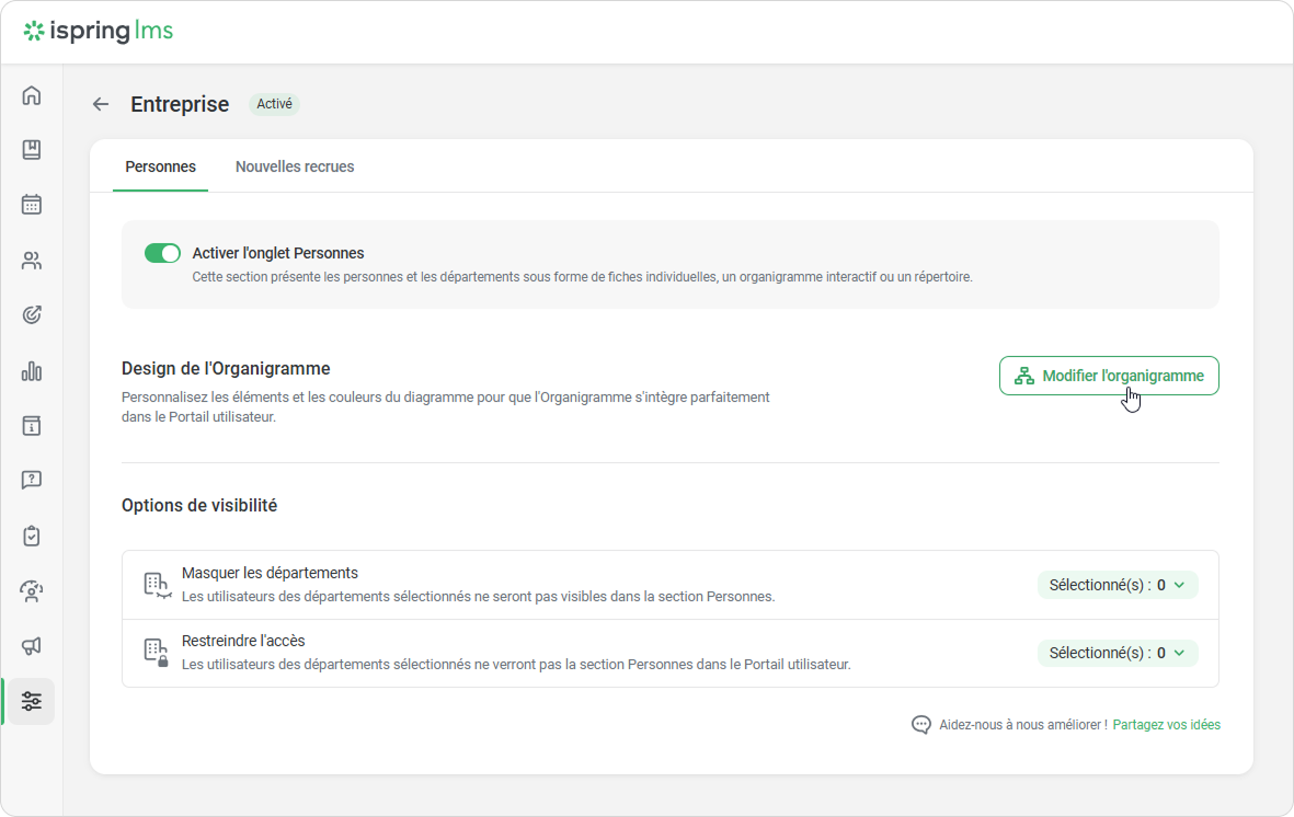 Configurer les cartes de département iSpring LMS et la création d'une structure organisationnelle