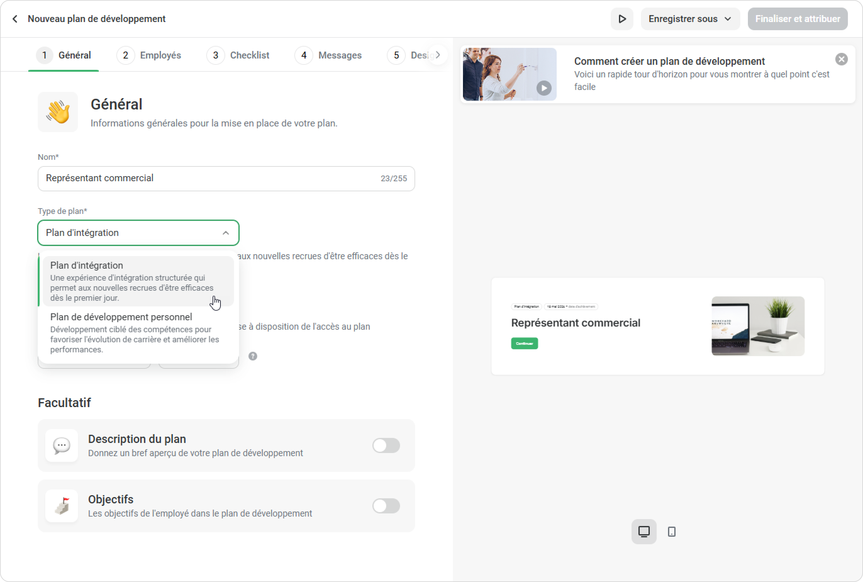 Choisissez le type de plan dans iSpring LMS Choisir le type de plan de développement des compétences