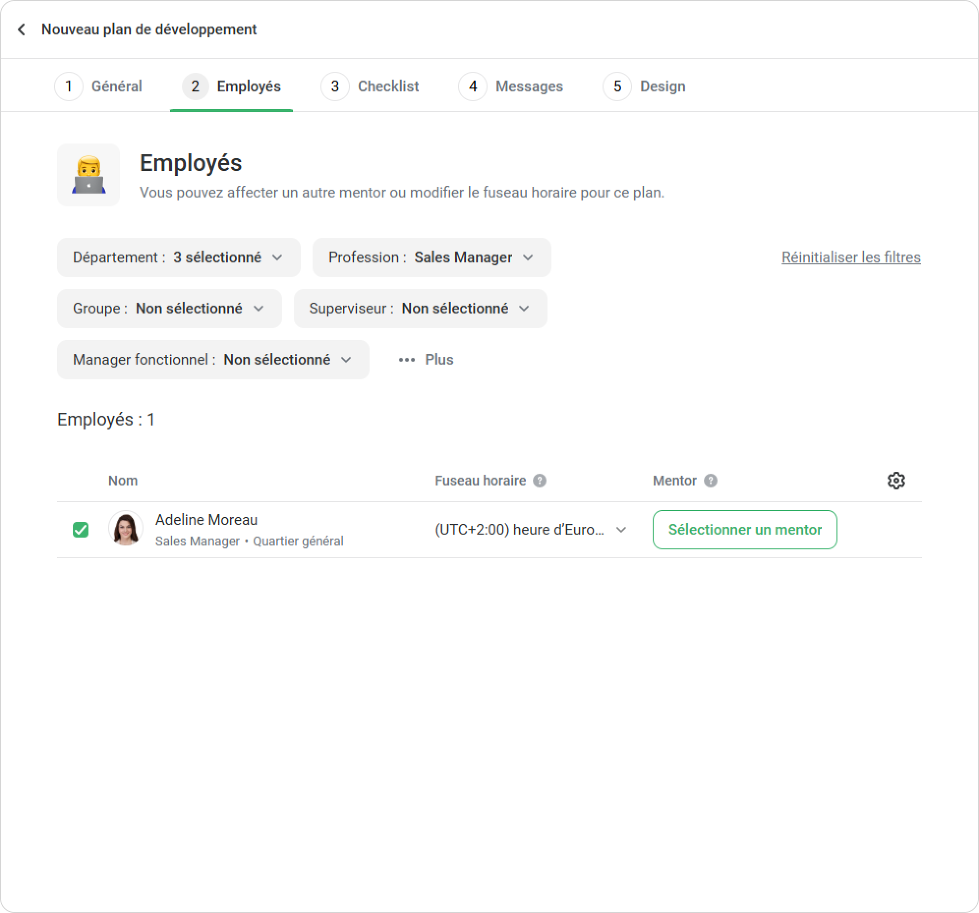 L’onglet Employés d'iSpring LMS L’onglet Employés dans le plan de développement des compétences