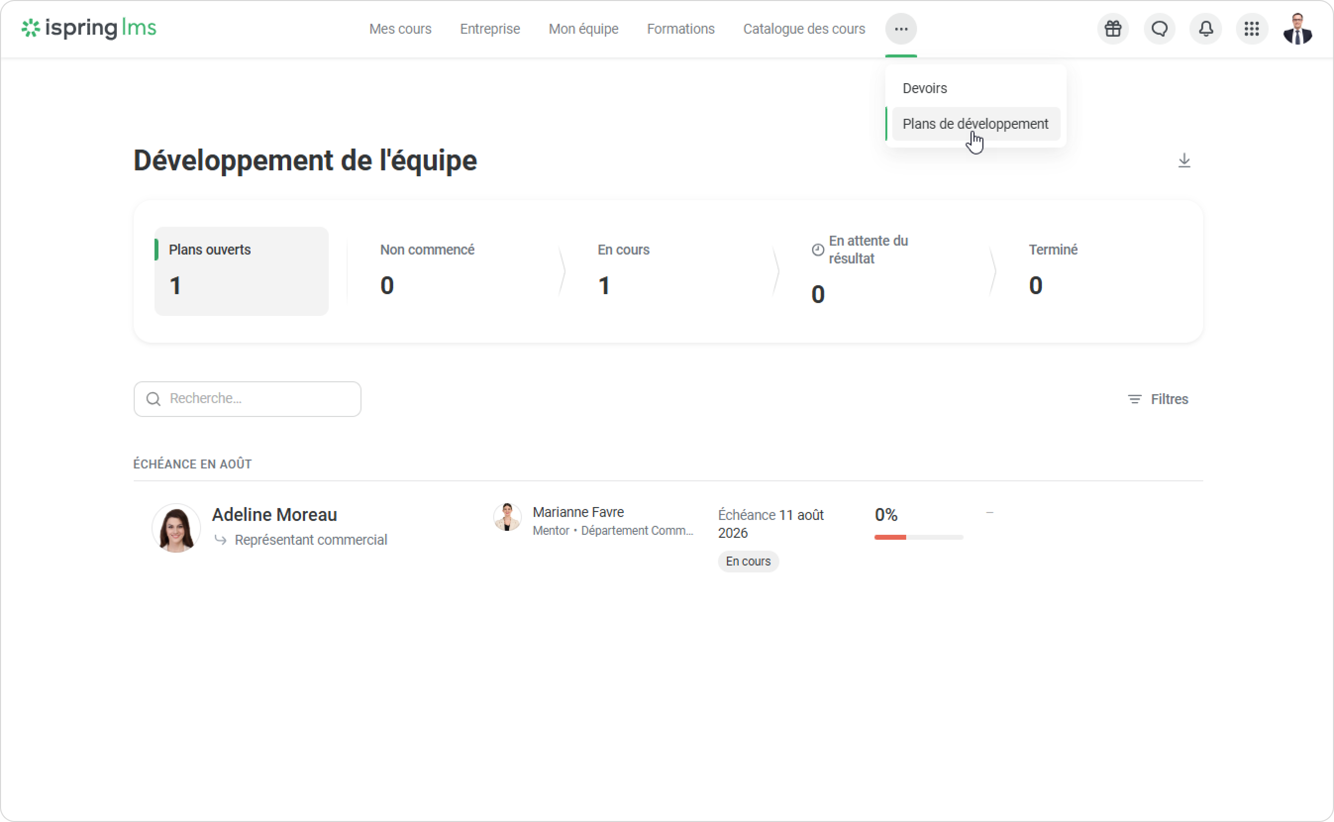 Reporting avancé dans iSpring LMS Reporting avancé de réalisation de vos plans de formation