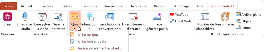 Le bouton Quiz de la barre d'outils d'iSpring Suite le bouton Quiz de la barre d'outils