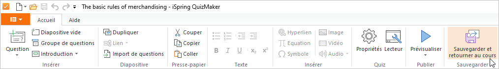 Cliquez sur Sauvegarder et retourner au cours Revenez au cours créé avec Microsoft Copilot dans PowerPoint